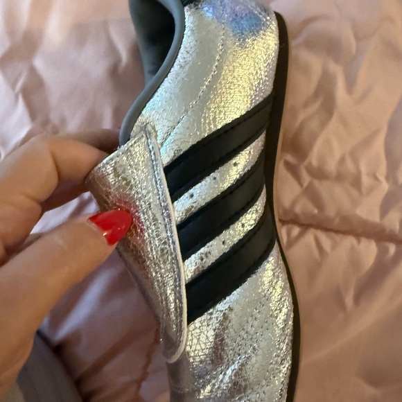 Adidas Metallic Silver Soccer Cleats with Black Stripes - Picture 3 of 4